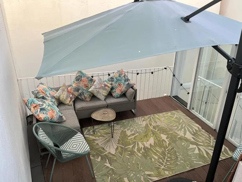 Deck seating on a second terrace